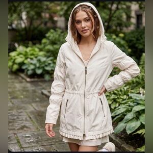 Betsey Johnson Y2K Aesthetic Cream Ruffle Rain Jacket Coquette Utility S Coat